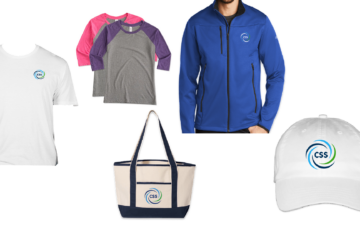 Shirts, jacket, bag and hat with the CSS logo